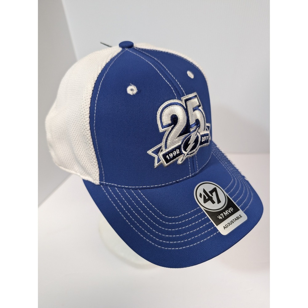 47 Brand Tampa Bay Lightning 25th Anniversary Hat Blue White NHL MVP Adjustable